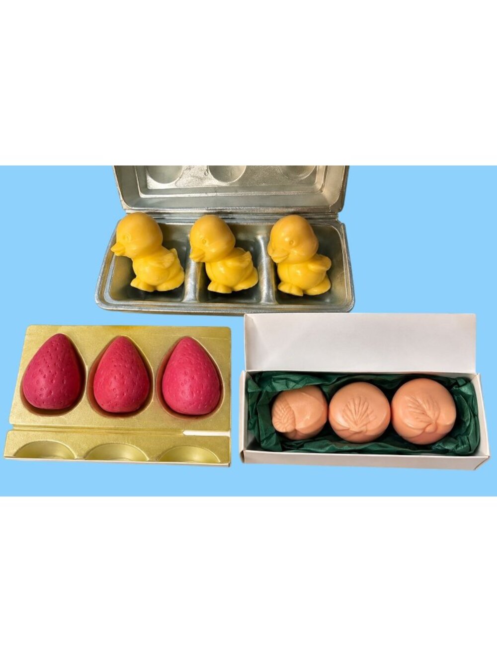 Vintage Avon Fragrance Guest Soaps Lot of 3 Sets NOS Strawberry Ducks Peach Used